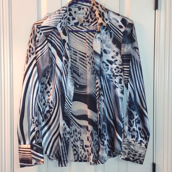 Vintage Chico's silver & black animal & striped print top size 0/Women's Small! - Picture 1 of 5